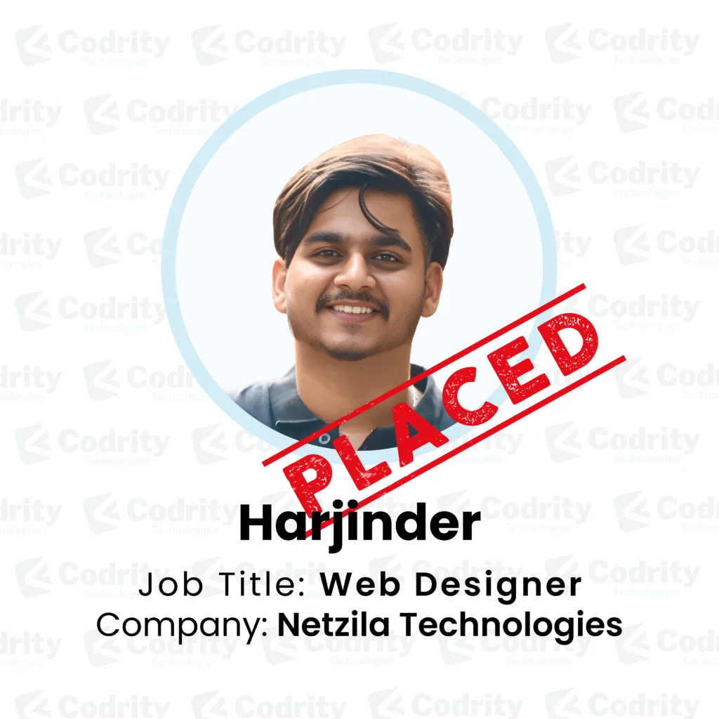 harjinder placed as a web designer - codrity student