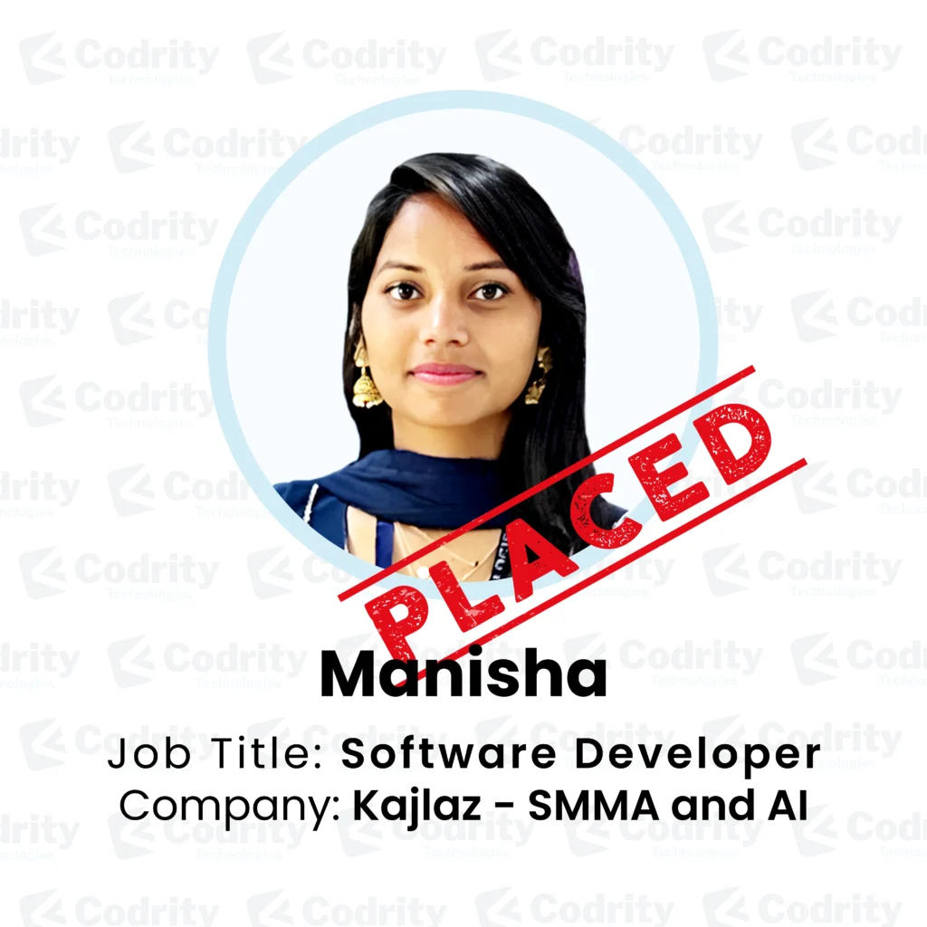 Manisha placed as software developer codrity student