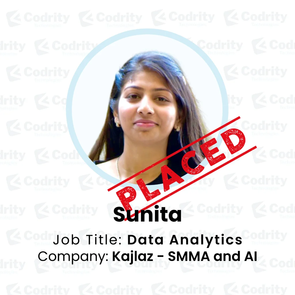 sunita placed as data analytics codrity student